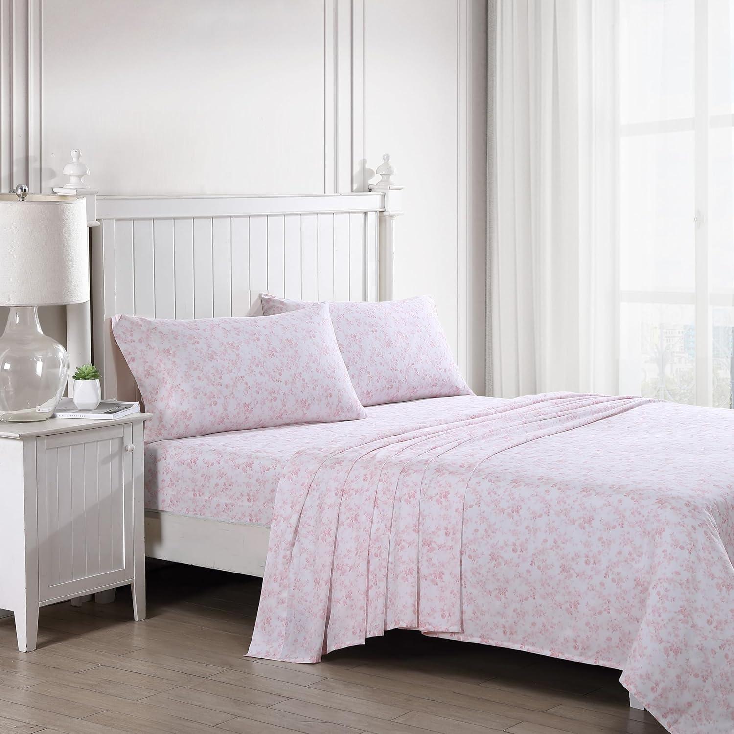 Bella Pink Floral Cotton Sateen Queen Sheet Set