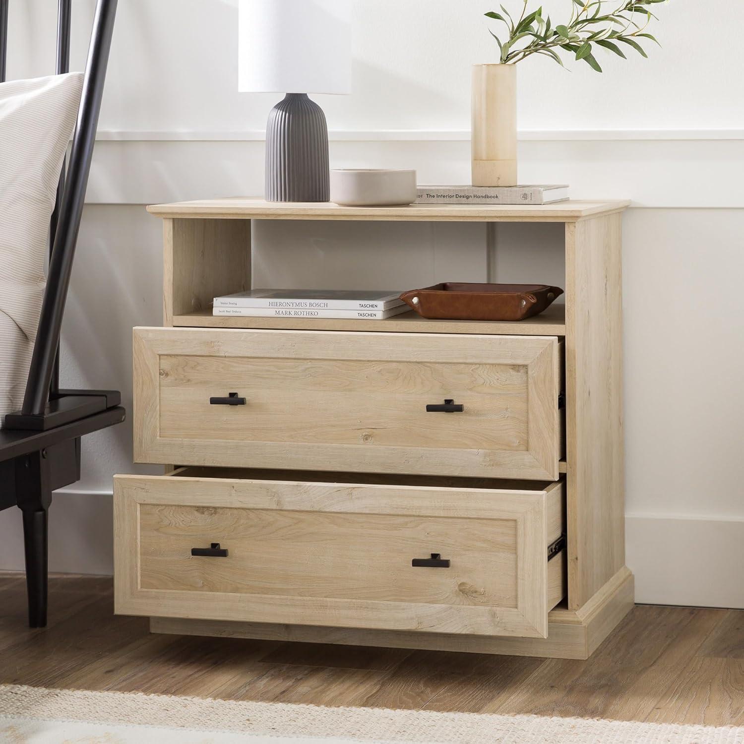 Elegant White Oak 2-Drawer Nightstand with Smooth Metal Glides