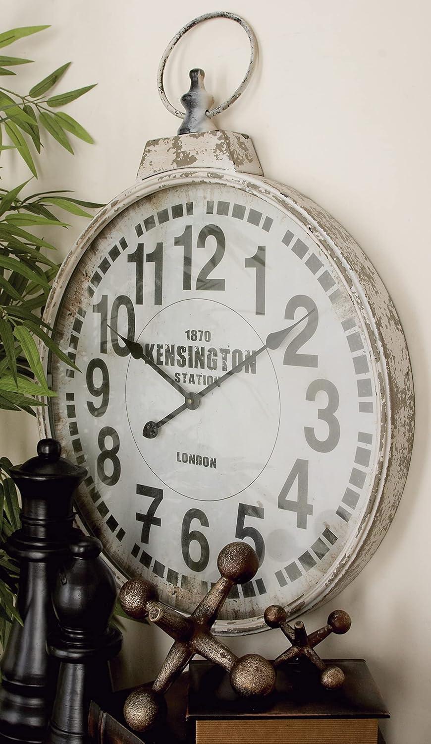 DecMode 19" x 33" Red Metal Pocket Watch Style Wall Clock