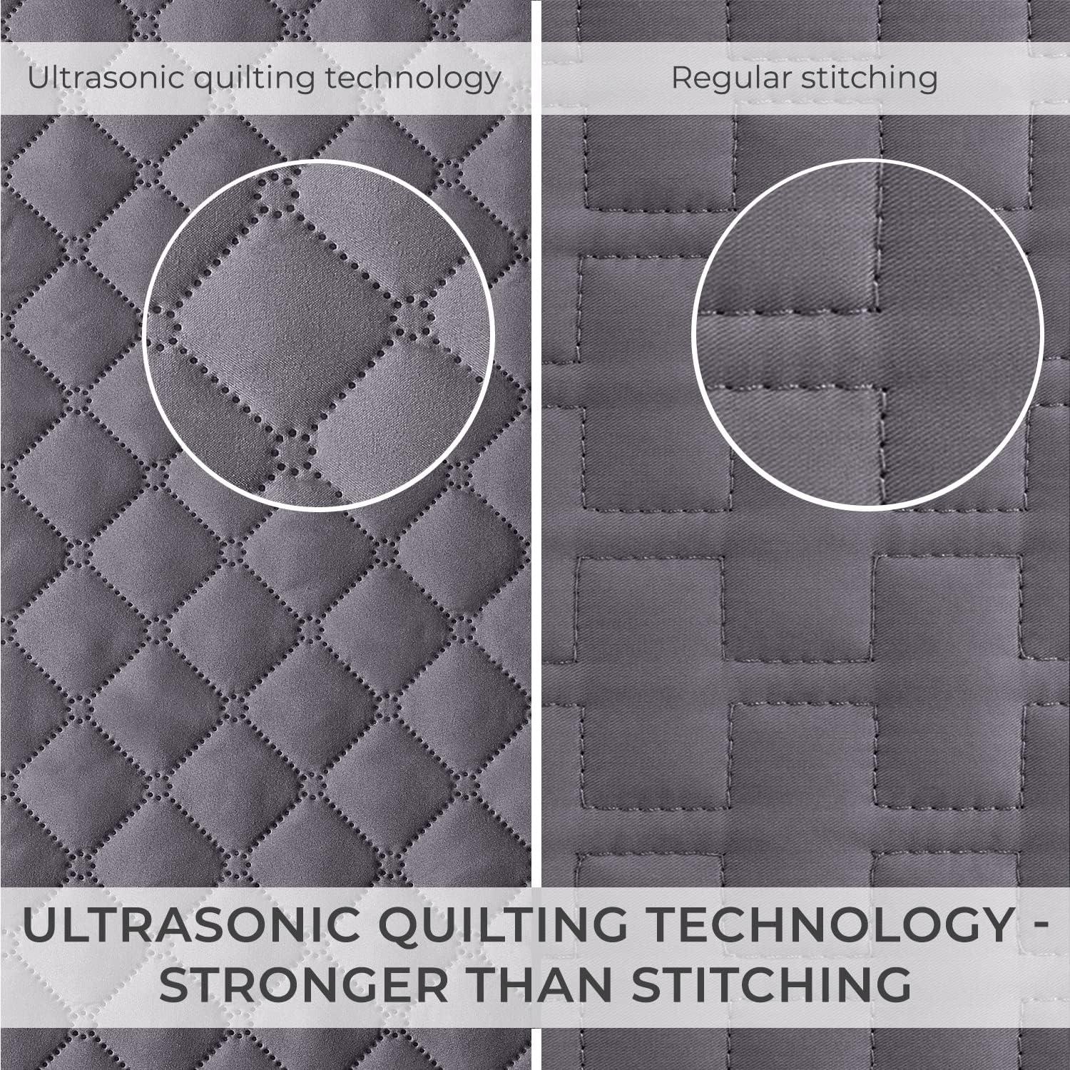 Mellanni Ultrasonic Quilted Coverlet Set, Twin, Rosette Gray, 2 Piece