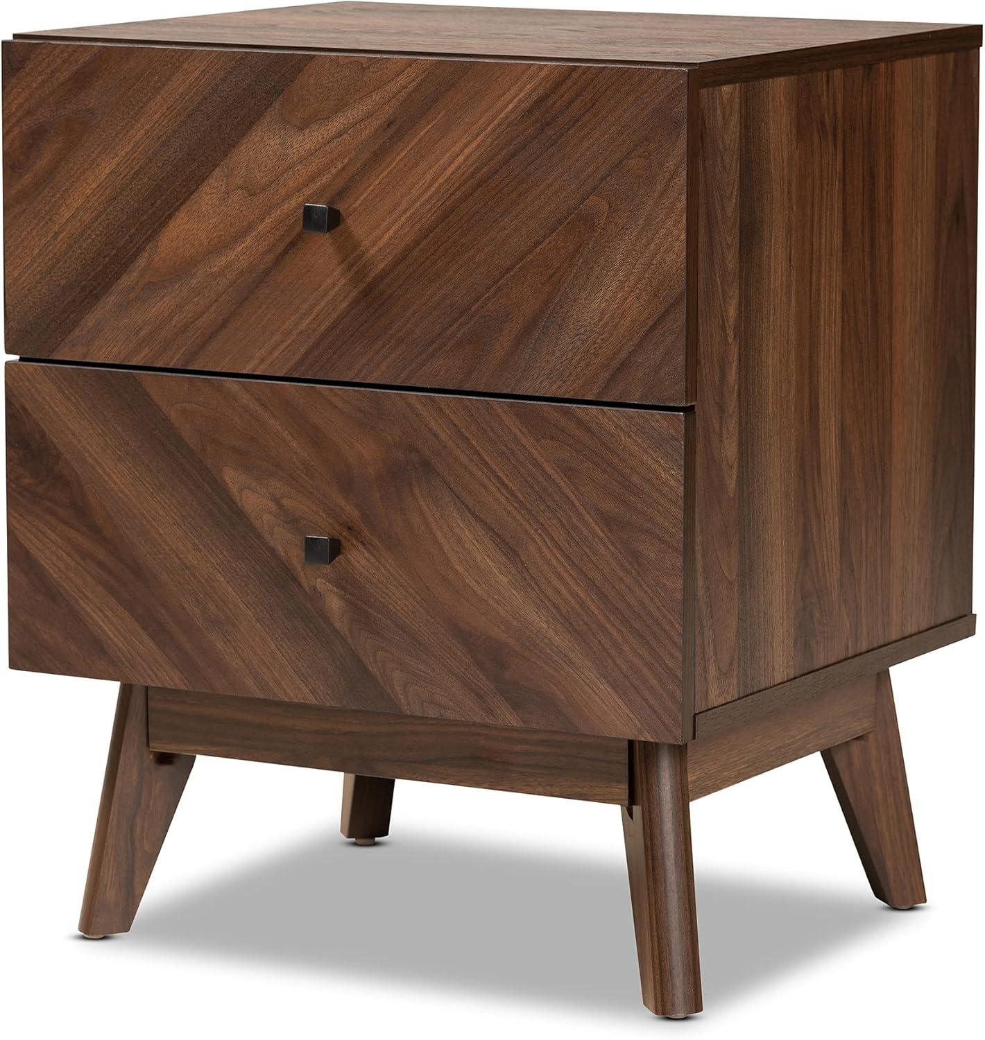 Baxton Studio Hartman Mid-Century Modern Walnut Brown Finished Wood 2-Drawer Nightstand