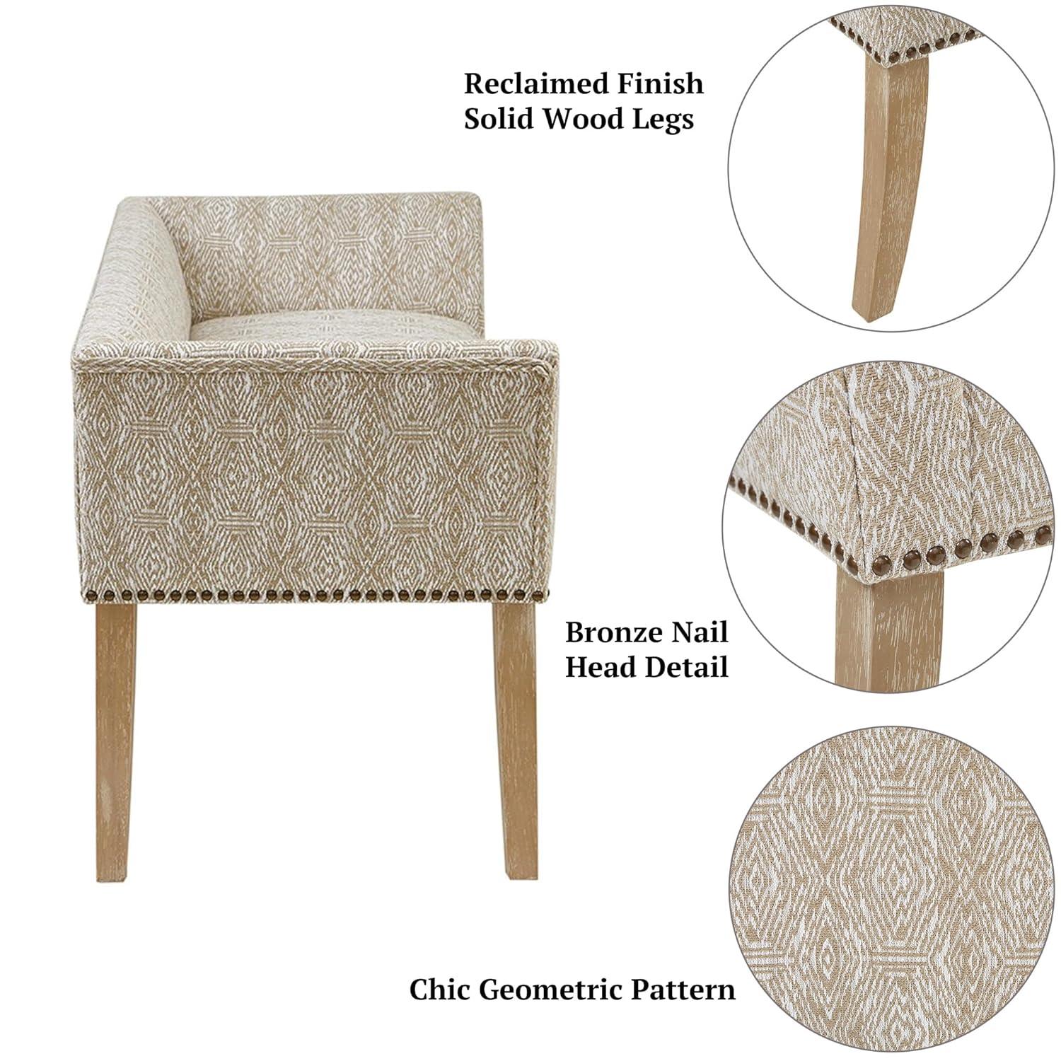 Madera Accent Bench Taupe: Madison Park, Rectangle, Nailhead Trim, Polyester Upholstery, Wood Legs