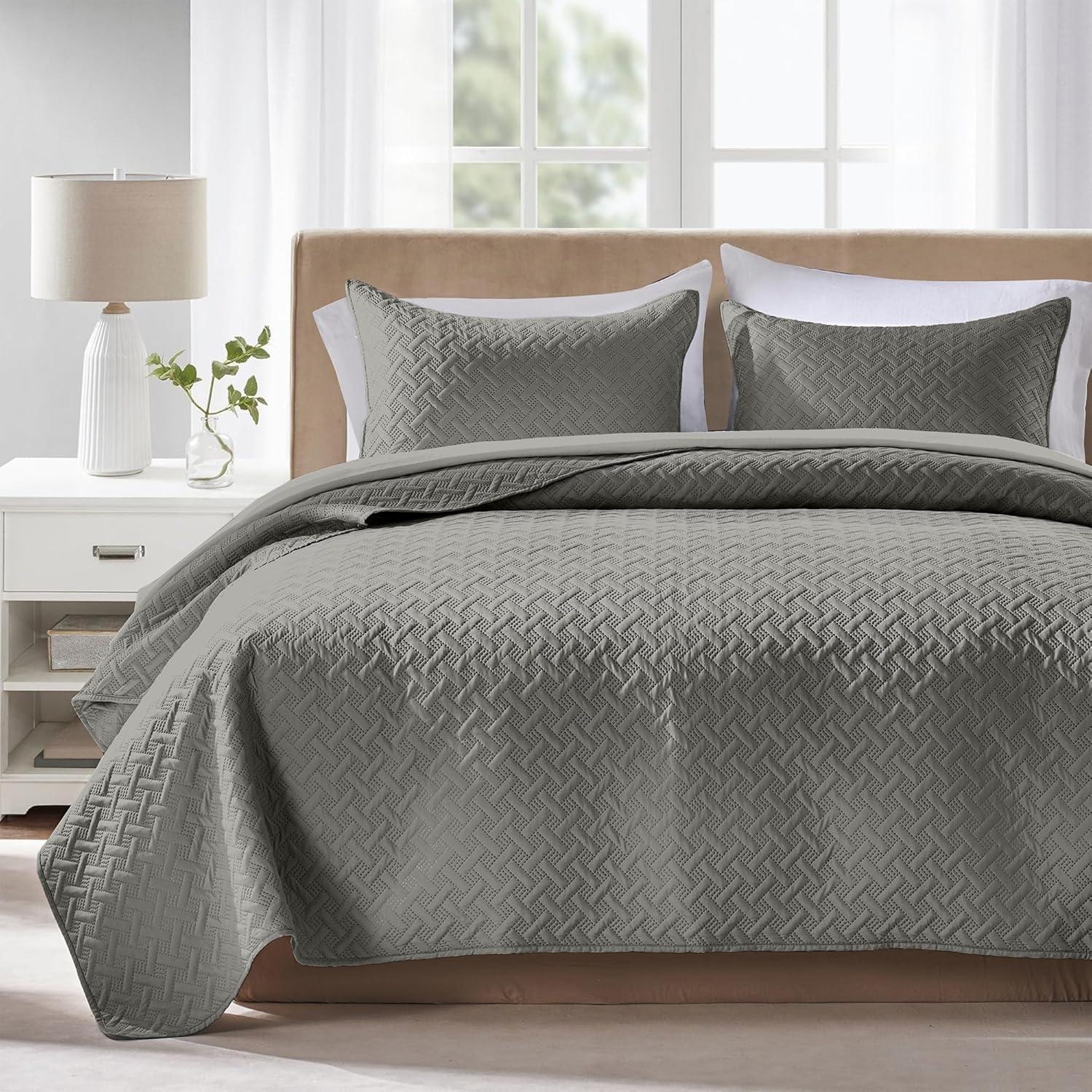 3pc Full/Queen Nina Embossed Quilt Set Gray - VCNY Home: Hypoallergenic Microfiber Coverlet with Shams