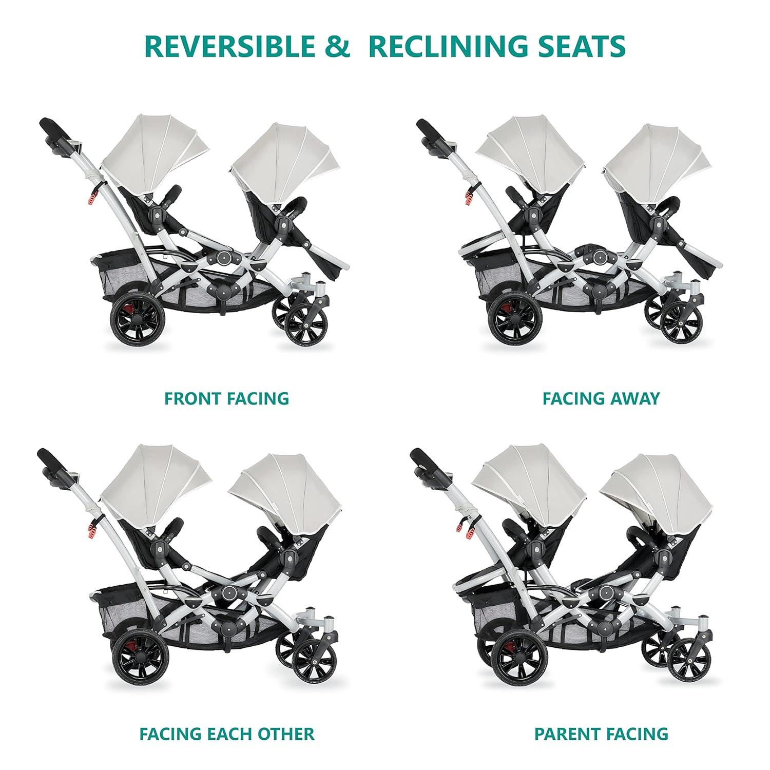 Dream On Me Track Tandem Stroller- Face to Face Edition in Light Grey