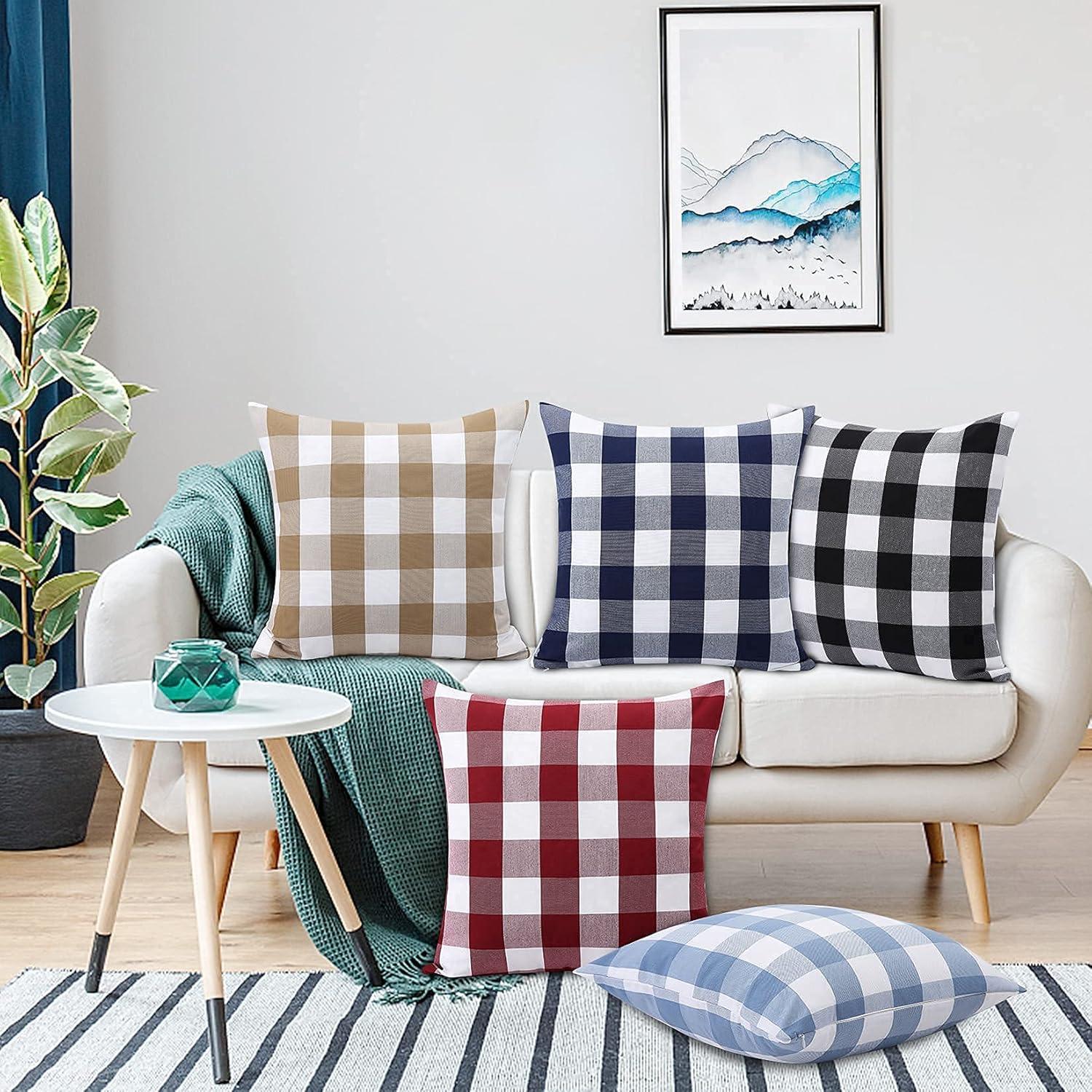 2 Pack Christmas Pillow Covers Buffalo Check Plaid Throw Decorative Cushion Case Polyester for Farmhouse Home Decor Red and Black, 18" x 18"