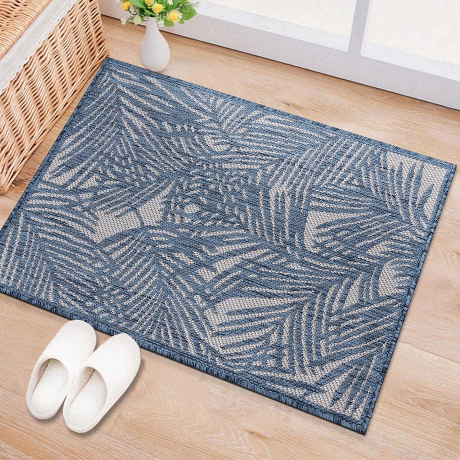 World Rug Gallery Contemporary Palm Leaf Textured Flat Weave Indoor/Outdoor Area Rug - NAVY 2'x3'