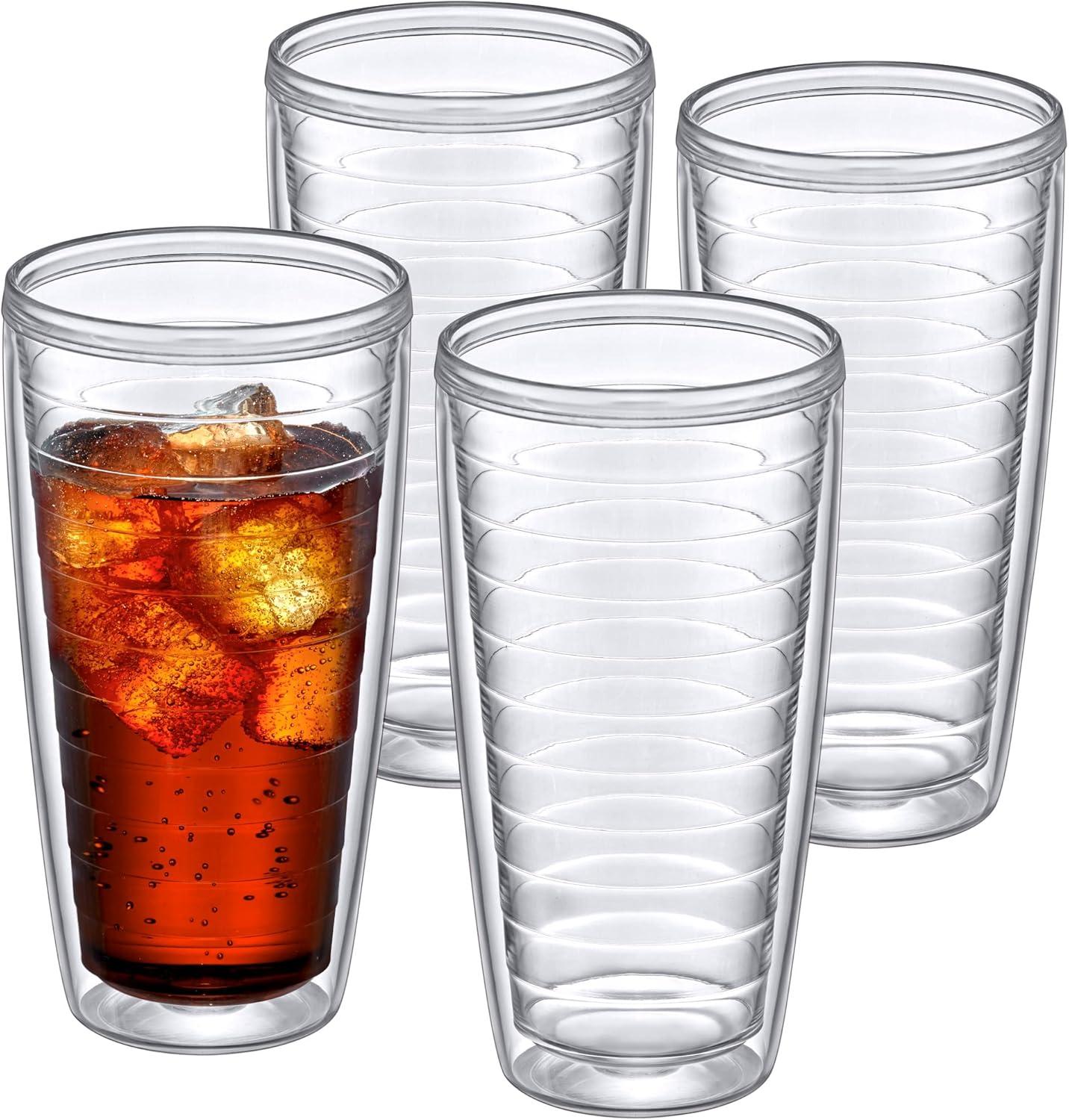 Amazing Abby - Alaska - 24-Ounce Insulated Plastic Tumblers (Set of 4), Double-Wall Plastic Drinking Glasses, All-Clear Reusable Plastic Cups, BPA-Free, Shatter-Proof, Dishwasher-Safe