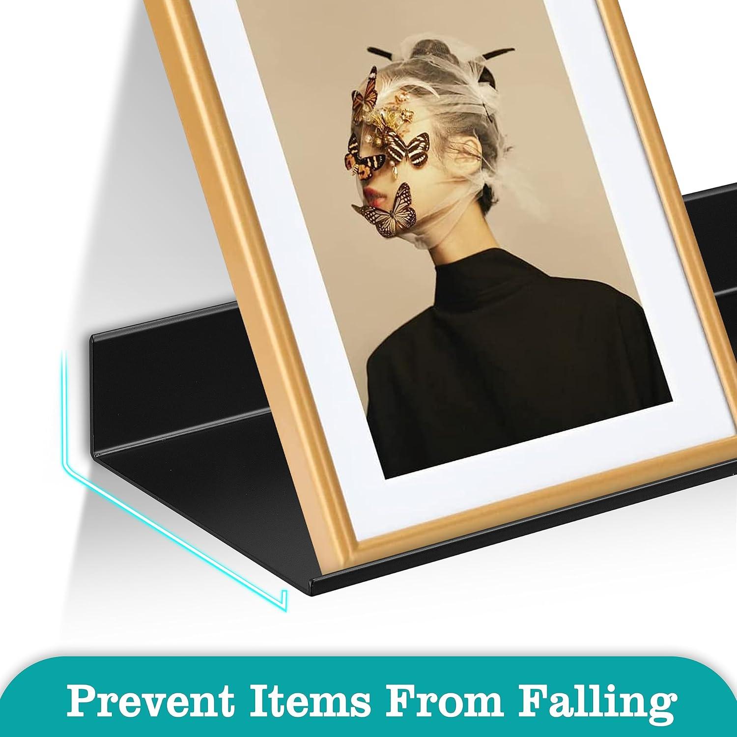 Z metnal Small Floating Shelves, Mini Metal Shelf for Collection Action Figures, Decor Display Wall Shelf, Aluminum, Wall Mounted, Matt Black, 6 inch, 2 Pack