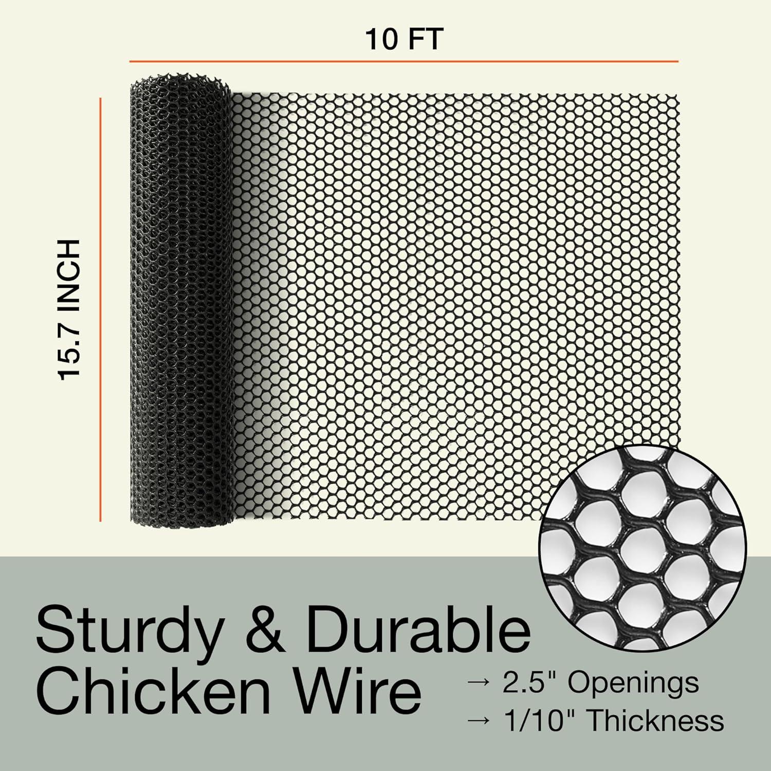 Black Plastic Chicken Wire Mesh Fence 15.7in x 10ft Roll
