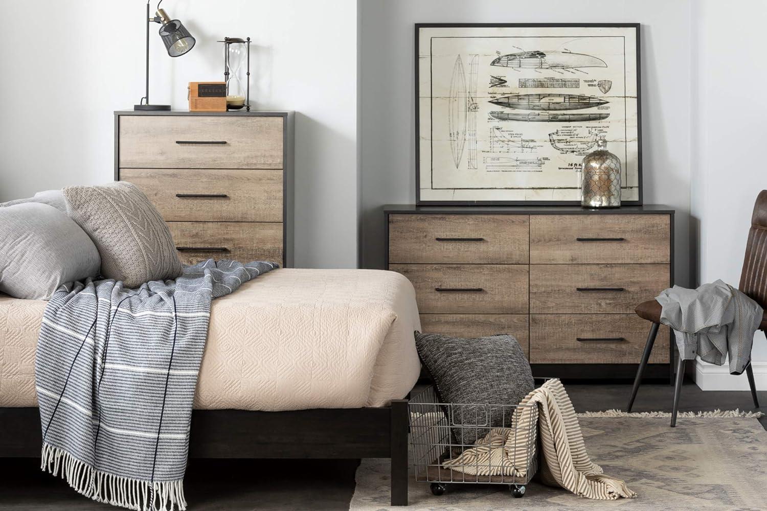 Weathered Oak and Black Industrial 5-Drawer Vertical Chest