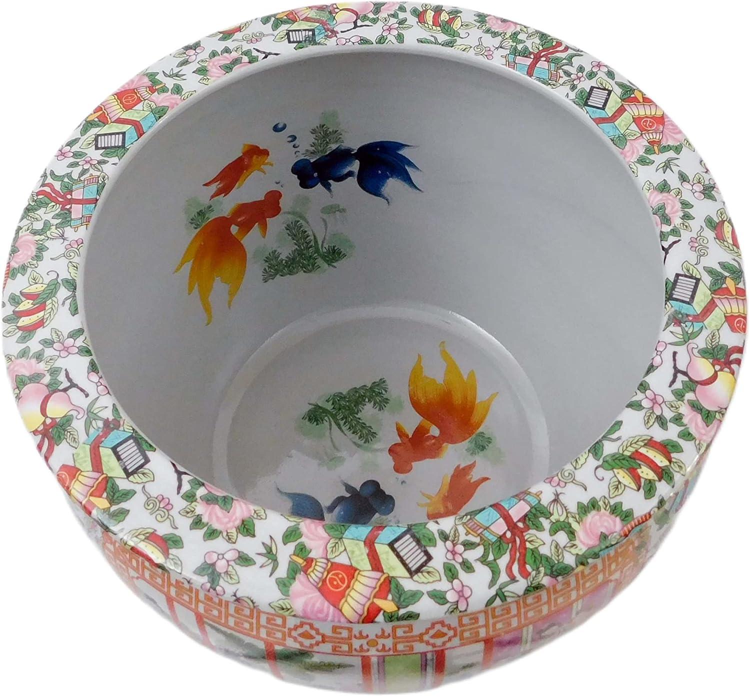 Hand Painted Chinese Porcelain Round Plant Pot, 12-inch