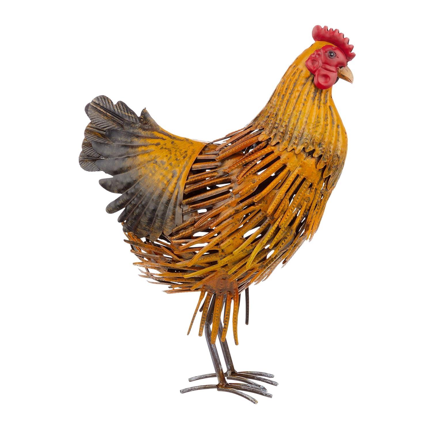 16" Indoor/Outdoor Metal Hen Decorative Garden Statue Golden Brown - Alpine Corporation: Iron Crafted Yard Art