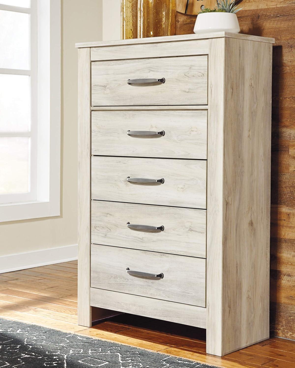 Bellaby White 5-Drawer Farmhouse Chest with Brushed Nickel Handles