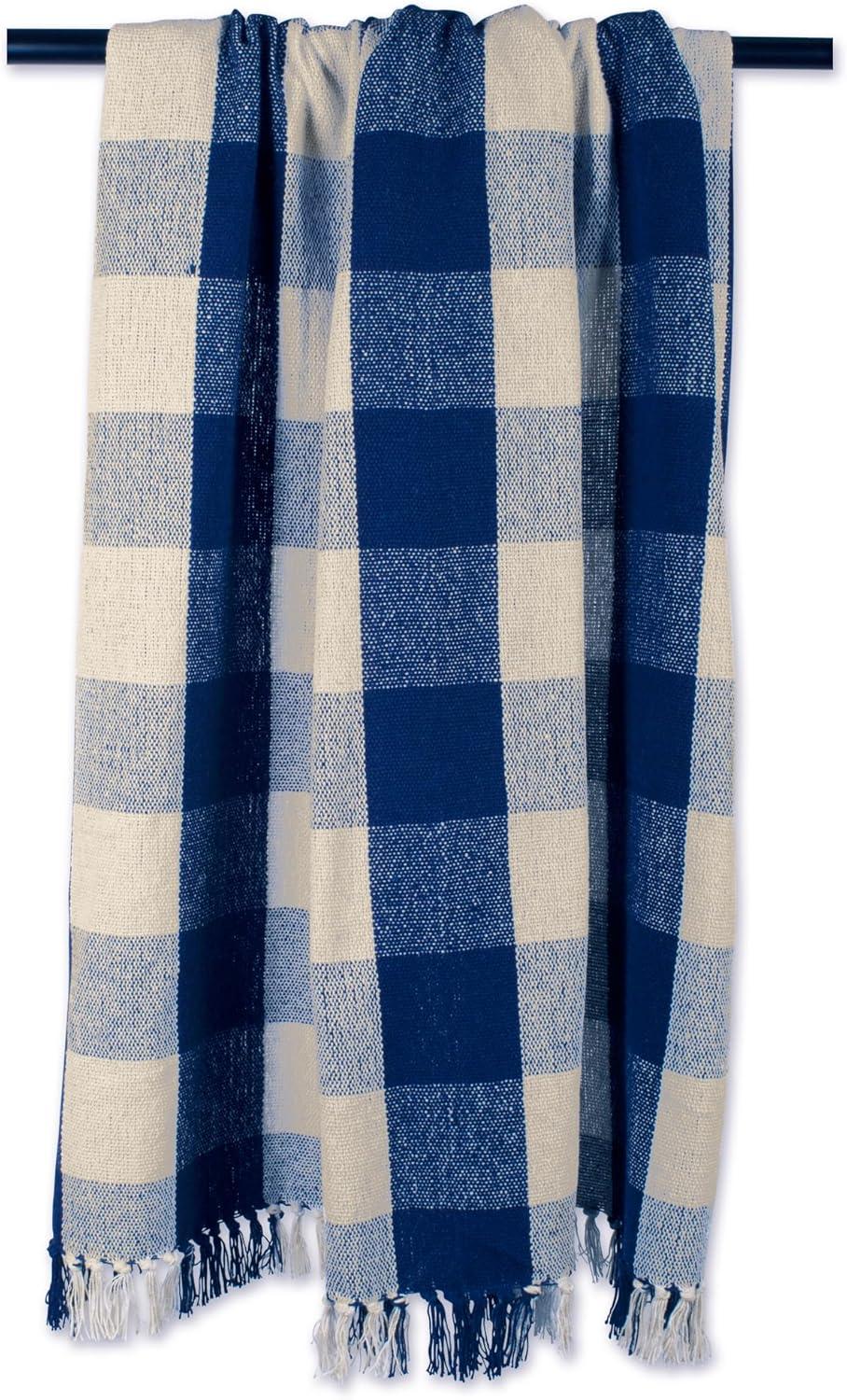 50"x60" Buffalo Check Throw Blanket Navy/Off-White - Design Imports: Cotton, Lightweight, Machine Washable