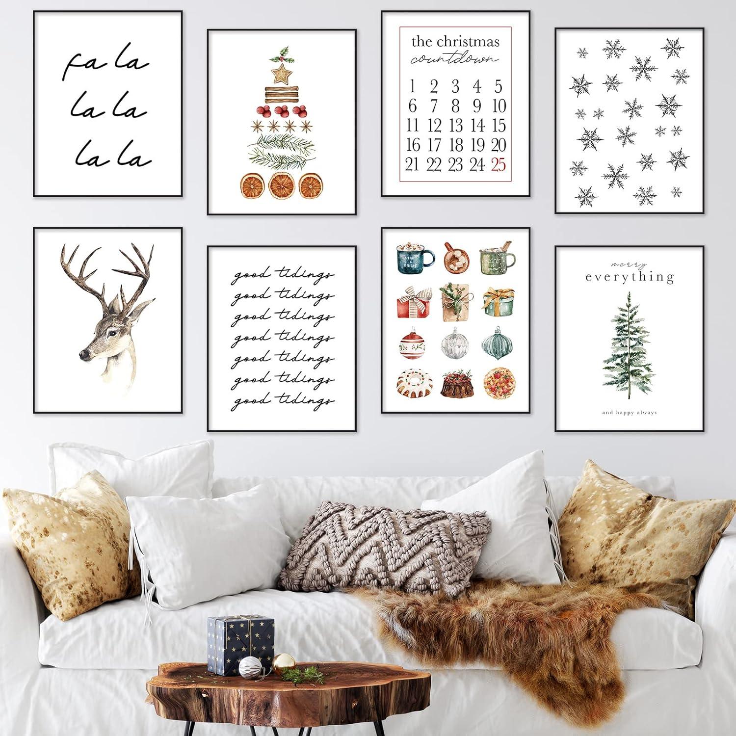AnyDesign 12Pcs Christmas Wall Art Prints Minimalist Watercolor Xmas Art Poster Aesthetic Cozy Christmas Posters Room Decor for Xmas Tree Winter Gallery Living Room Bathroom (UNFRAMED, 11x14in)