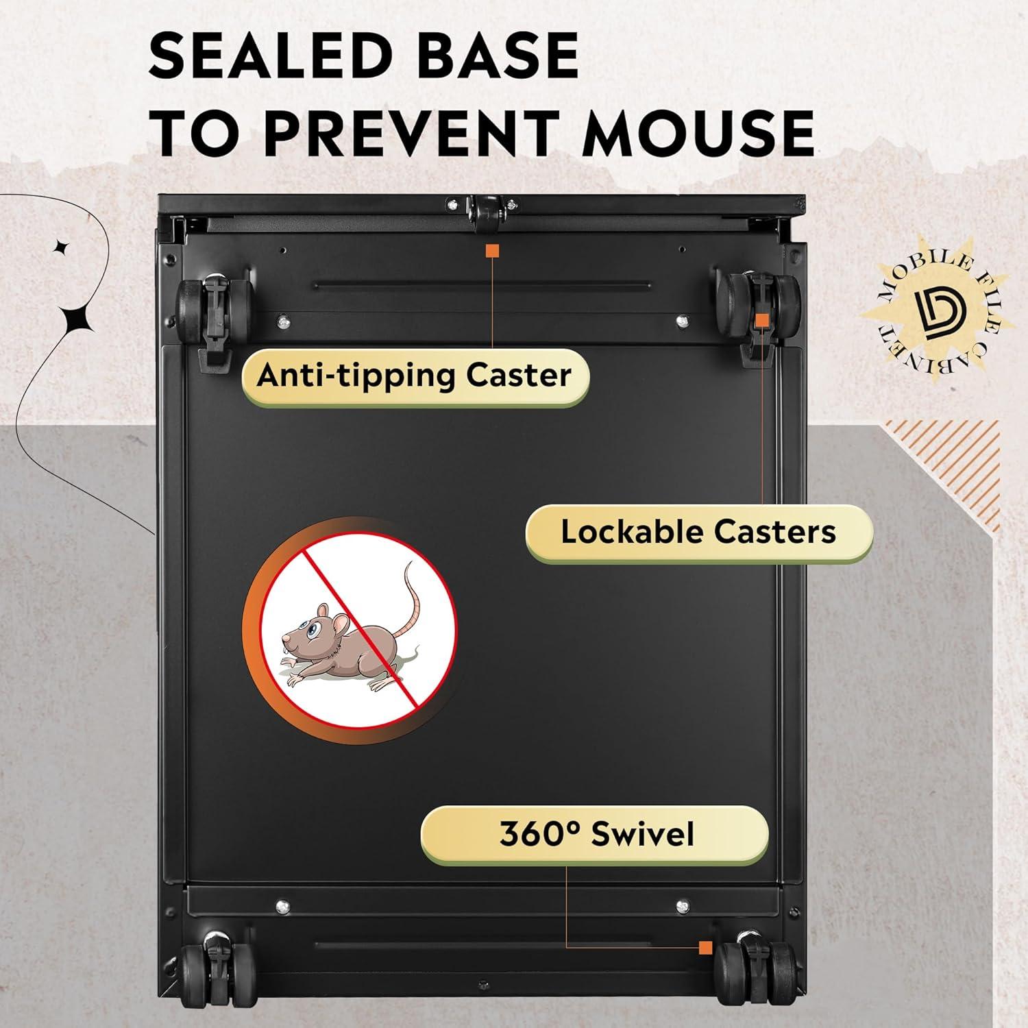 Locking File Cabinet, 3 Drawer Rolling Pedestal Under Desk Office, Fully Assembled Except Casters, Black