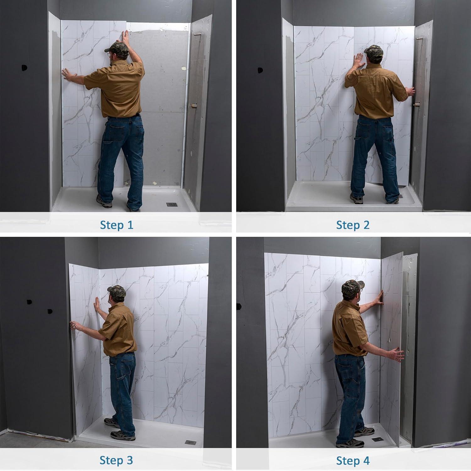 Palisade Palisade 78in x 60in x 32in Waterproof Vinyl Shower Surround Kit with Accessories in Urban Glacier