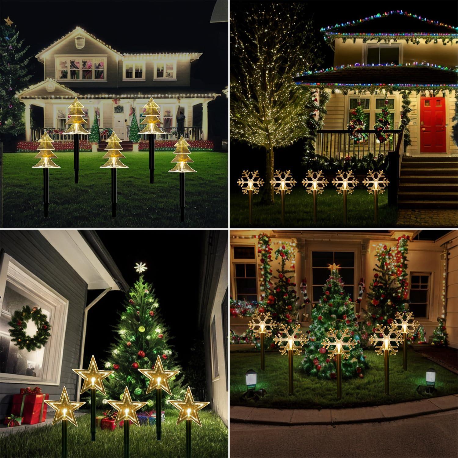 Enkey Christmas Solar Pathway Lights, Set of 5 Waterproof Landscape Christmas Lights, Stake Christmas Decorations, LED Lights for Yard Lawn Patio Walkway Decor (5PCS-Warm White-Tree)