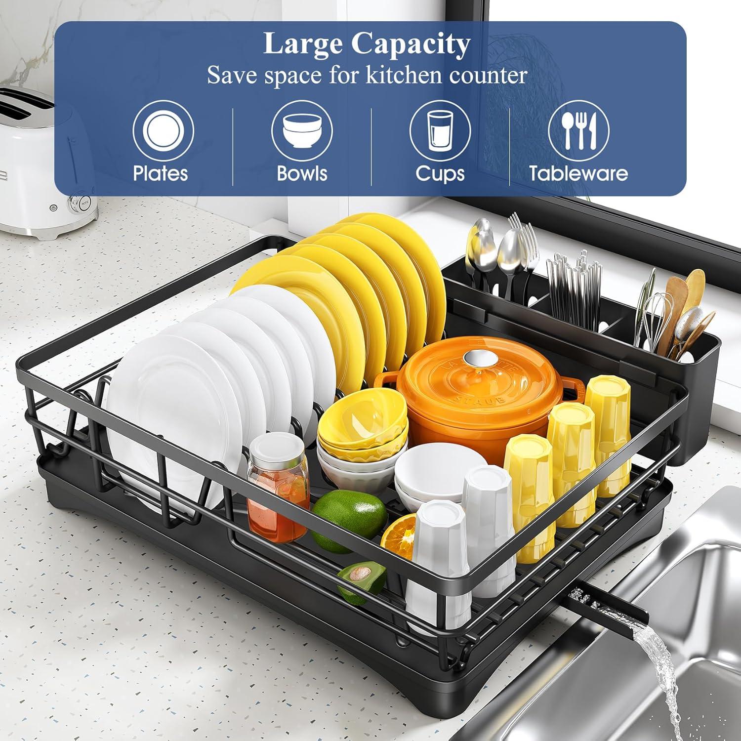 BEACHWATER POOL & SPA, LLC Dish Drying Rack For Kitchen Counter - Large Dish Rack With Drainboard, Rustproof Dish Drainer With Utensil Holder For Sink
