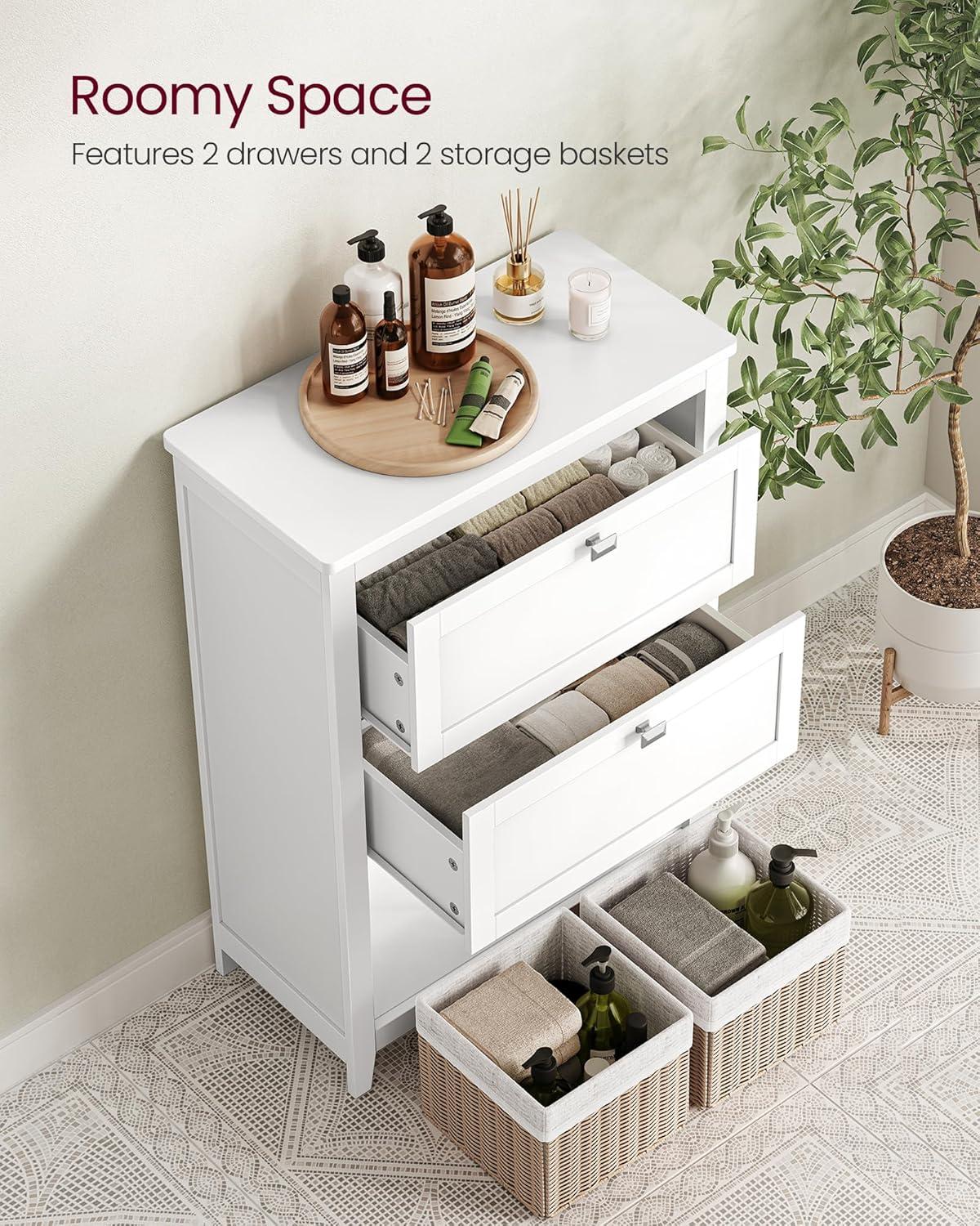 White MDF Freestanding Cabinet with Rattan Baskets