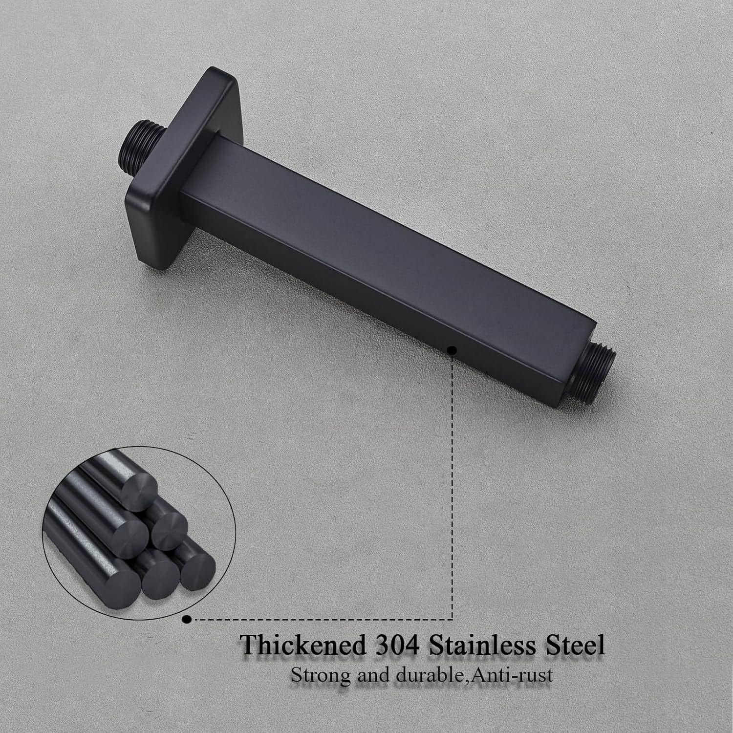 Matte Black Stainless Steel Ceiling Mounted Square Shower Arm