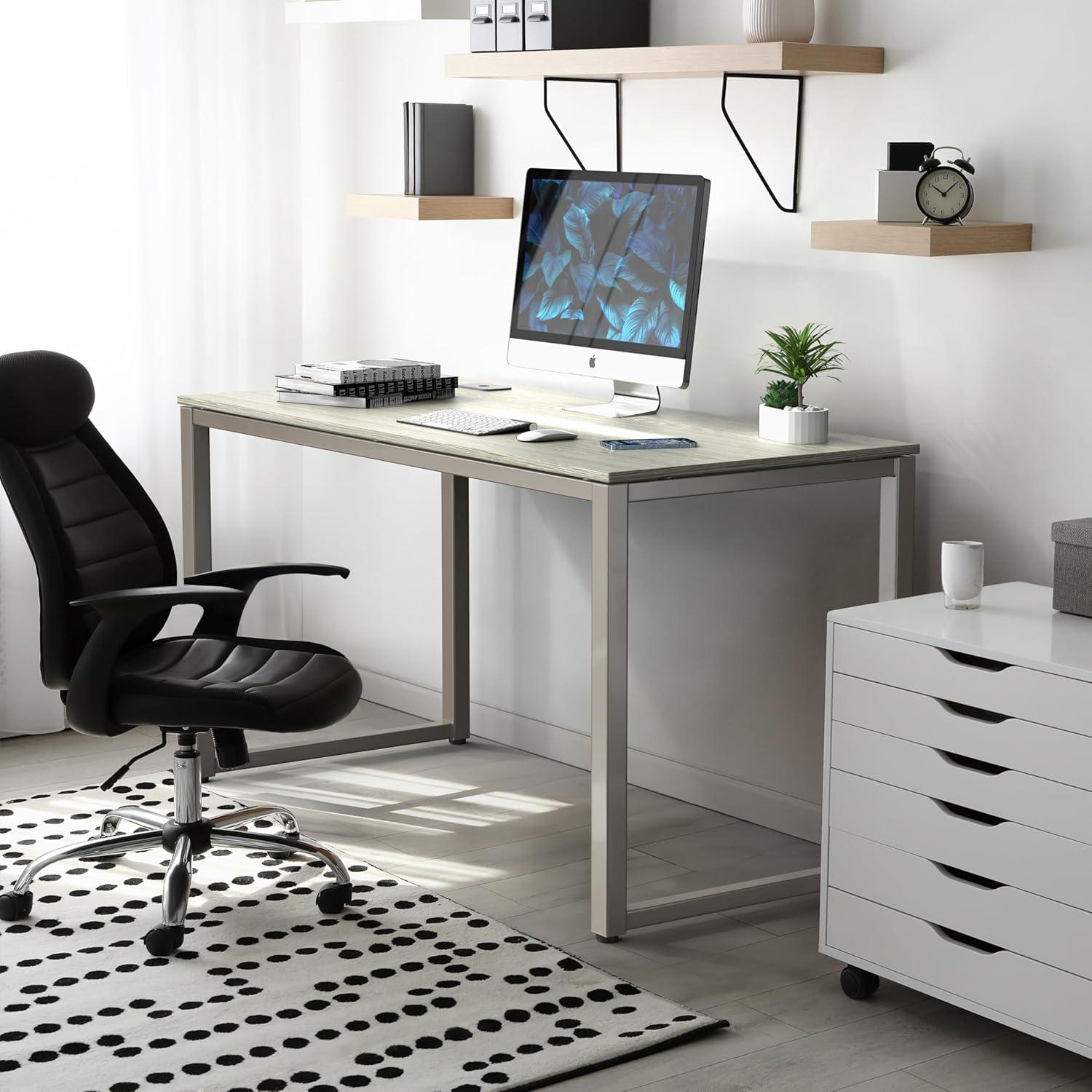 Gray Engineered Wood Modern Computer Desk with Drawers