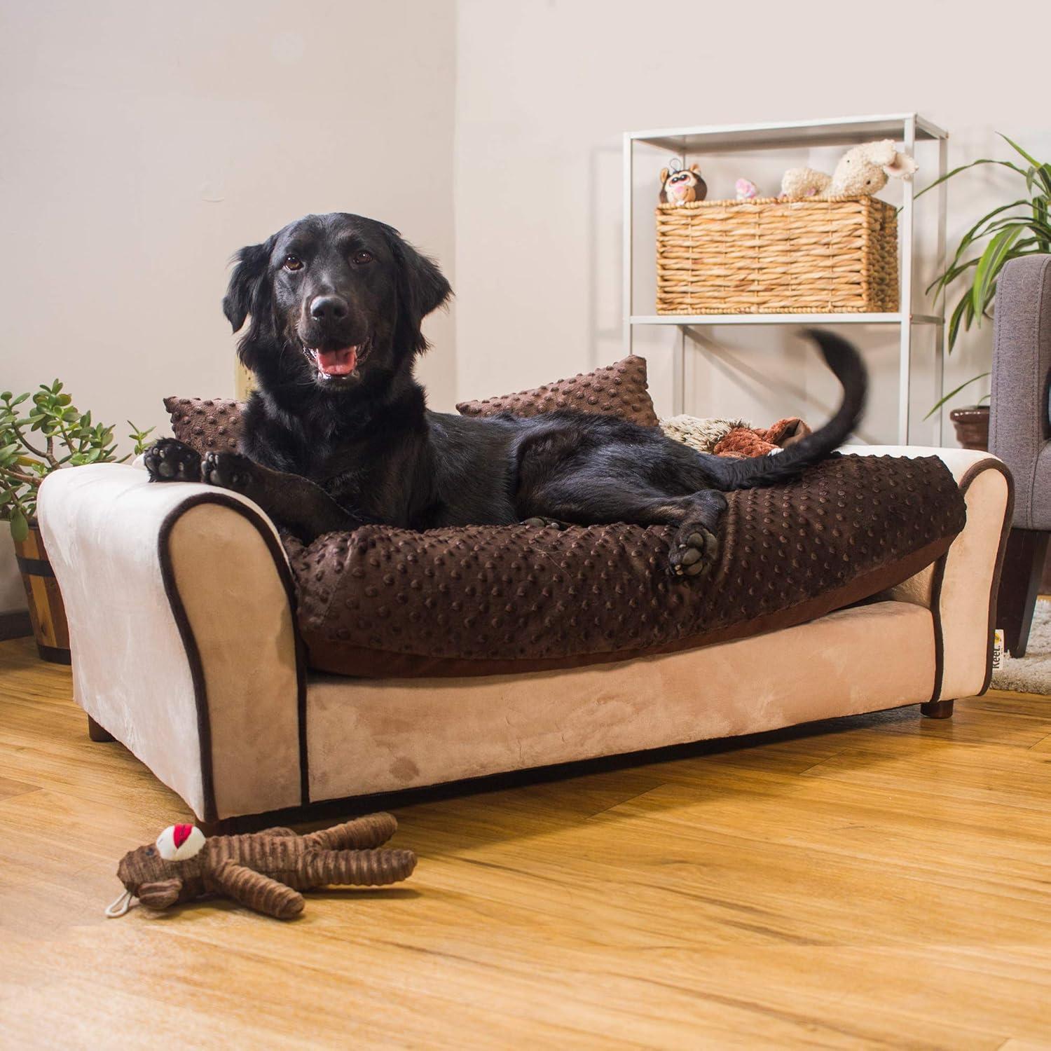 Khaki and Brown Large Minky Upholstered Dog Sofa Bed