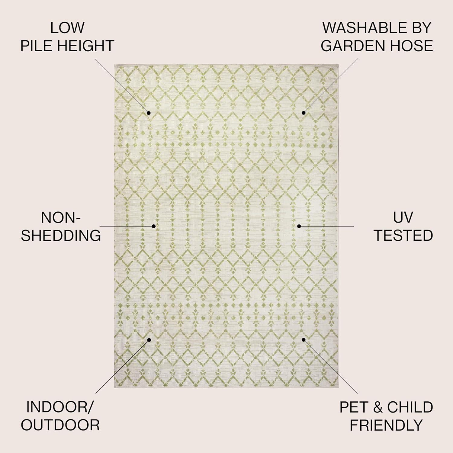 3' x 5' Ourika Moroccan Geometric Textured Weave Indoor/Outdoor Area Rug, Cream/Green - JONATHAN Y