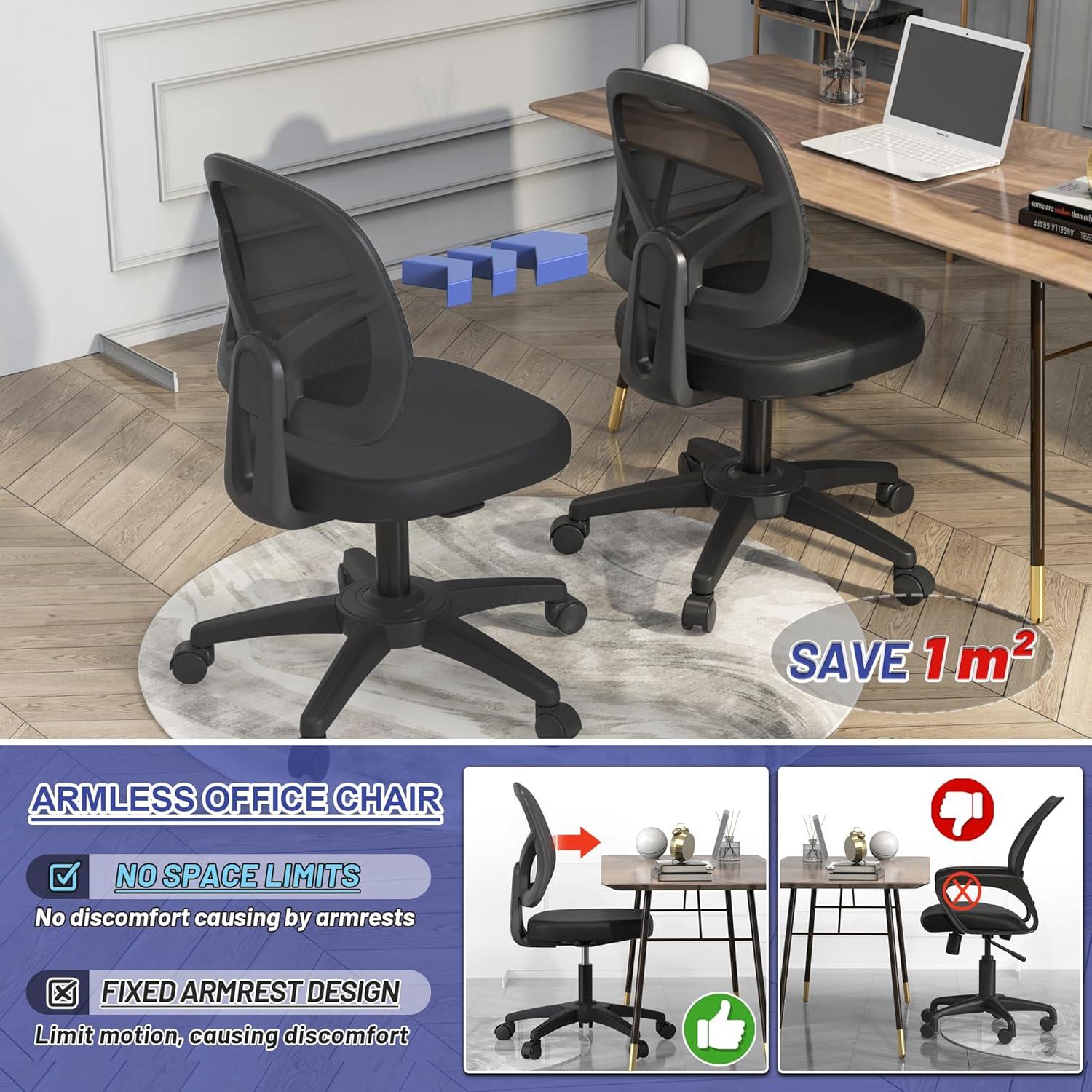 Mesh Office Chair Ergonomic Small Desk Chair No Arms Black Swivel Computer Chair with Wheels Task Chair for Small Spaces Mid Back Home Office Chair for Adults and Kids