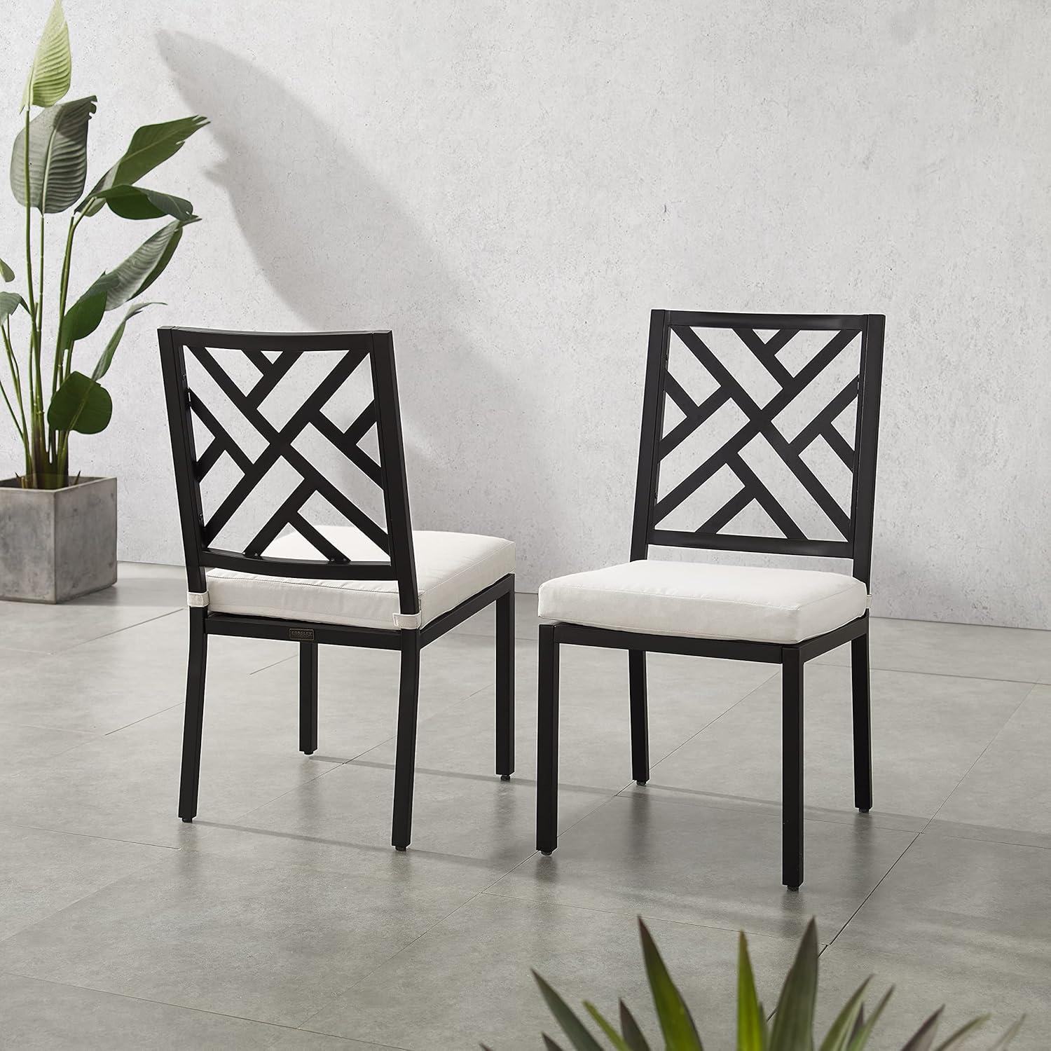 Matte Black Metal Outdoor Dining Chairs with Cushions, Set of 2