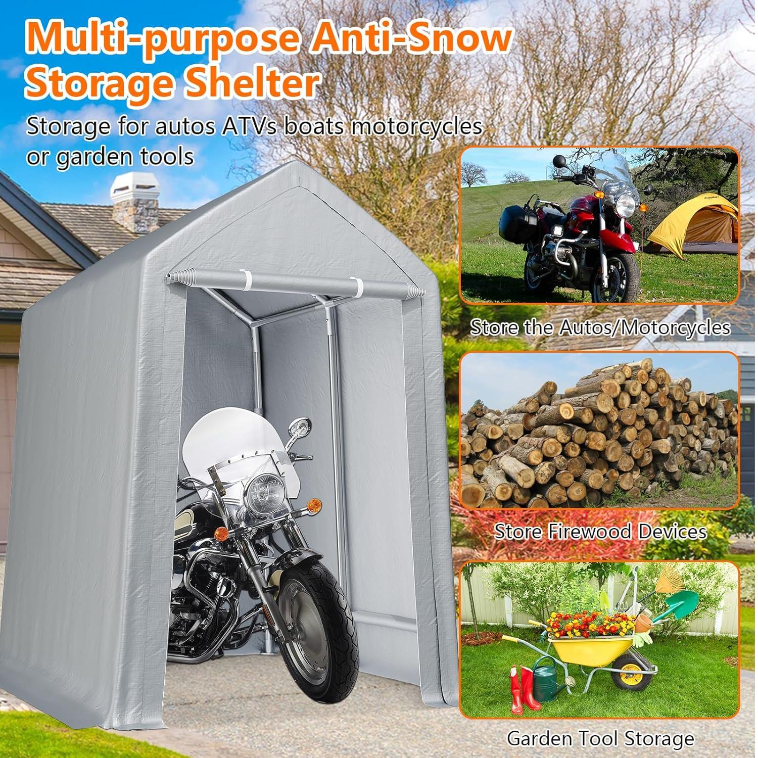 Soonbuy 12" x 12"Outdoor Storage Shelter Shed- Heavy Duty Storage Tent with Roll-up Zipper Door , Portable Garage Storage shed for Bike, Motorcycle Shelter, Gray