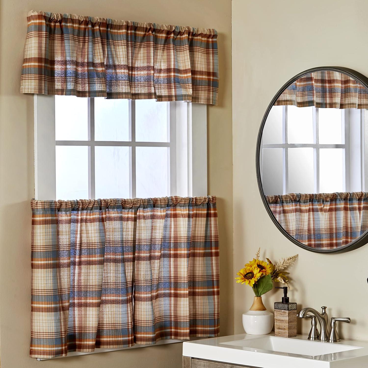 Plaid Tailored 58'' W Window Valance in