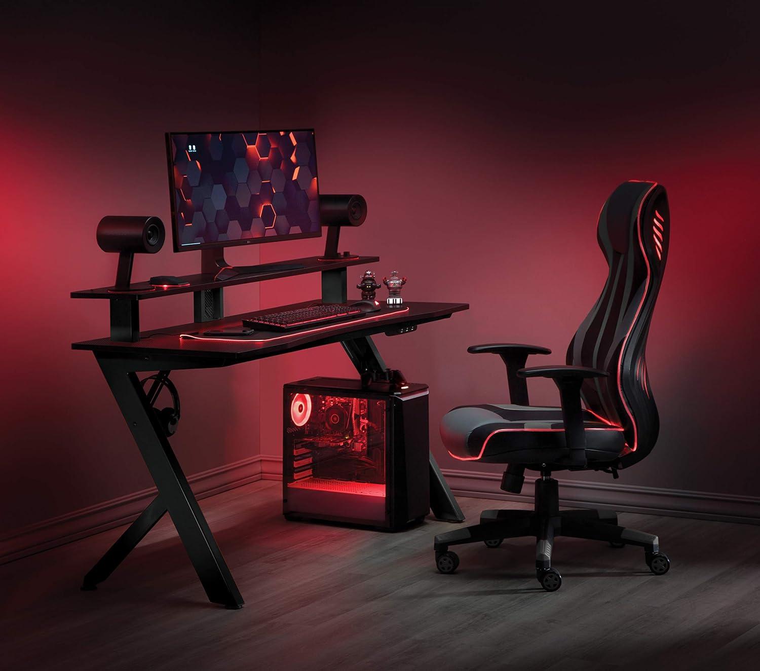 Area51 Matte Black Steel Gaming Desk with RGB LED Lights