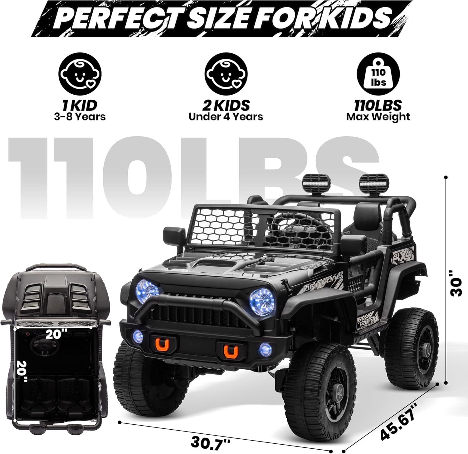 Ancheer 24V Real 2 Seater Ride On Toys Electric SUV Jeep Car With Remote Control,2WD/4WD Switchable, 4X100W Motor, Bluetooth, Music, USB, Lights