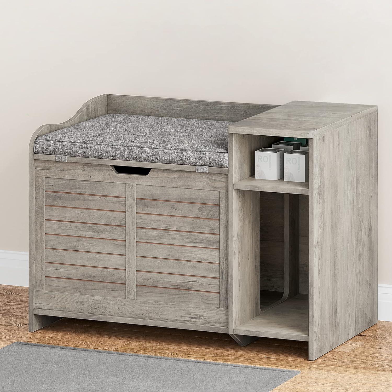 Litter Box Enclosure with Top Opening with Cushion, Cat Litter Box Furniture Hidden, Litter Box Hidden, Cat House, Privacy Cat Litter Box Cabinet Grey