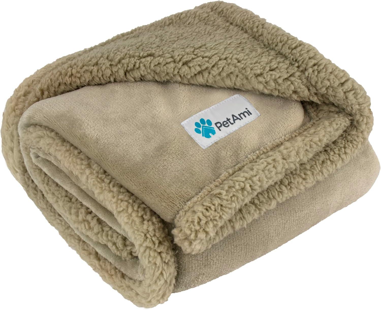 PetAmi Waterproof Dog Blanket for Bed Couch Sofa Cover, Reversible Faux Shearling Fleece Pet Throw