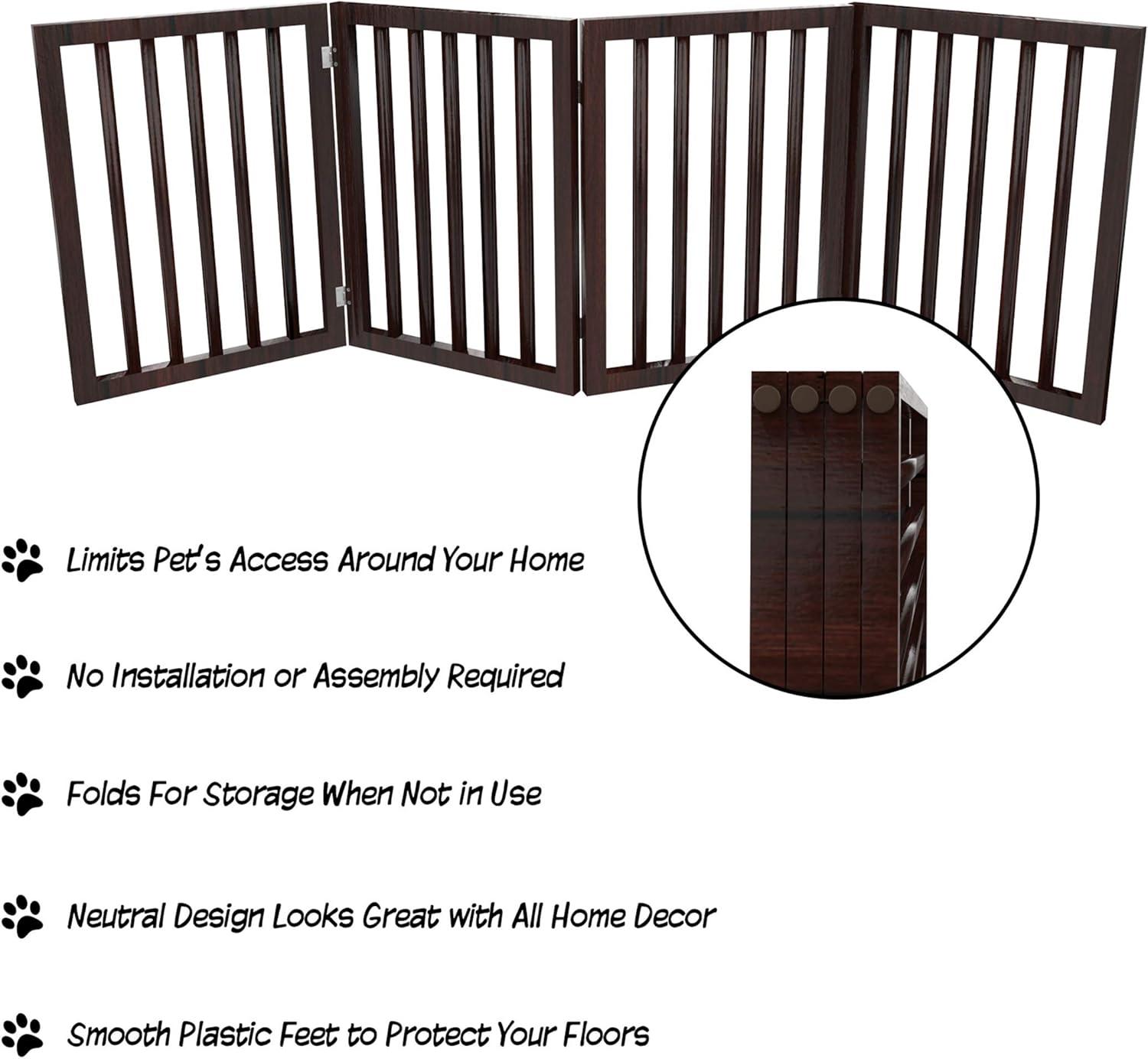 Indoor Pet Gate - 4-Panel Folding Dog Gate for Stairs or Doorways - 73x24-Inch Freestanding Pet Fence for Cats and Dogs by PETMAKER (Brown)