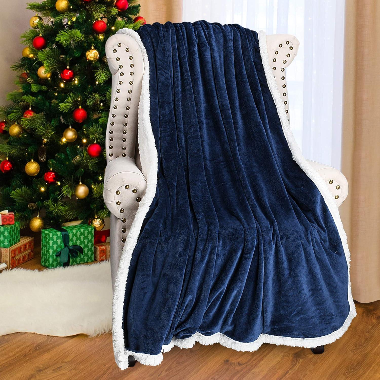 Catalonia Fleece Throw Blanket, Super Soft Mink Plush Couch Blanket, TV Bed Fuzzy Blanket, Fluffy Comfy Warm Heavy Throws, Comfort Caring Gift, Blue