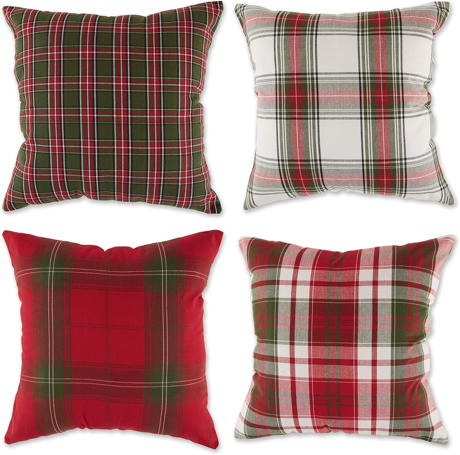 Traditional Christmas Plaid Cotton Euro Pillow Covers Set