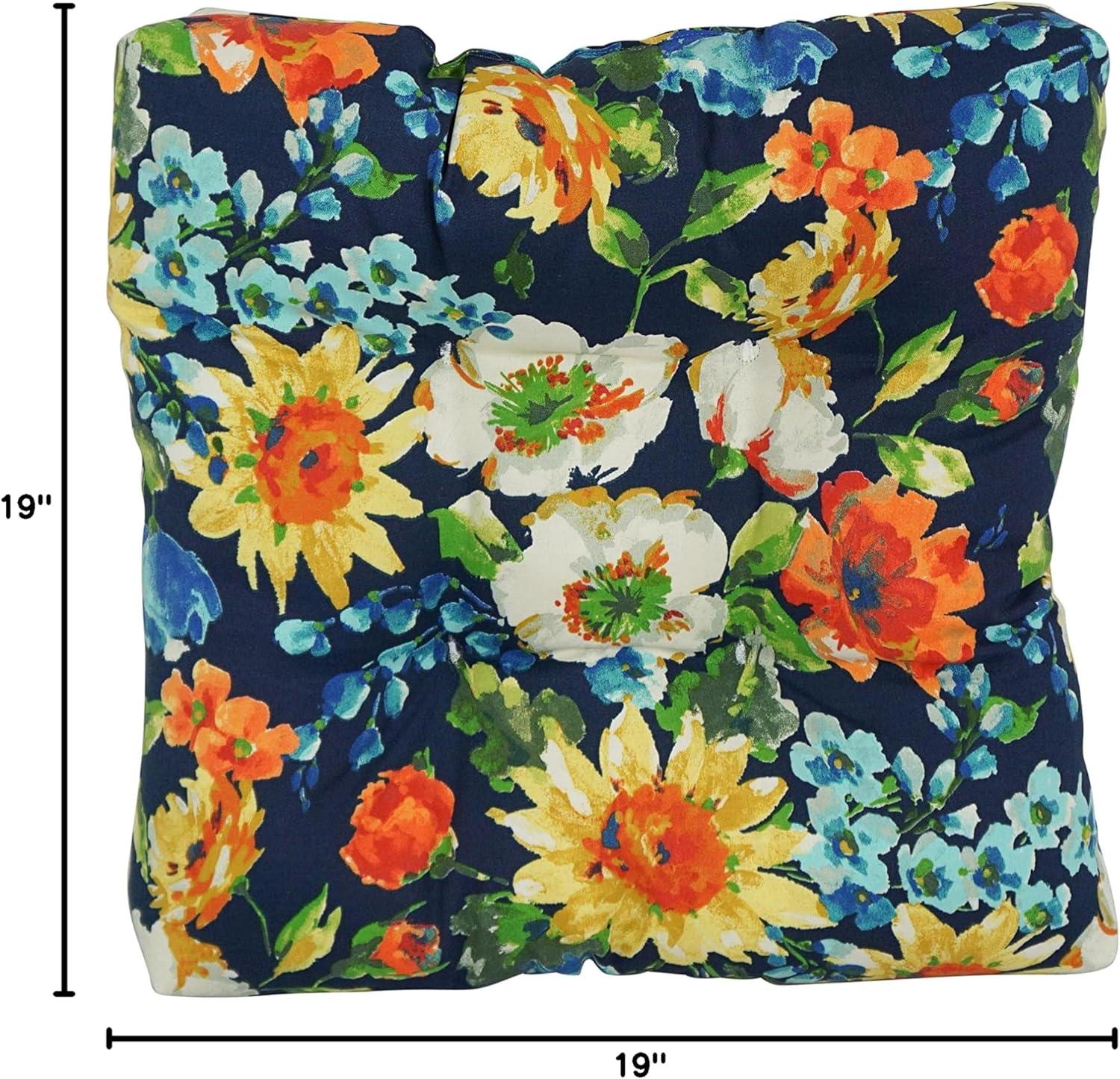 Colorful Floral Polyester Tufted Dining Chair Cushions, Set of 2