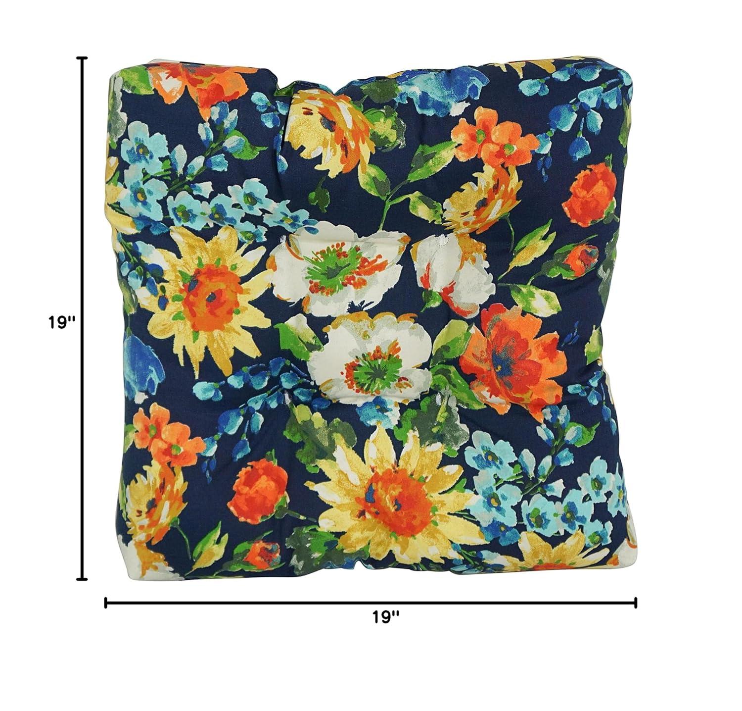 Colorful Floral Polyester Tufted Dining Chair Cushions, Set of 2