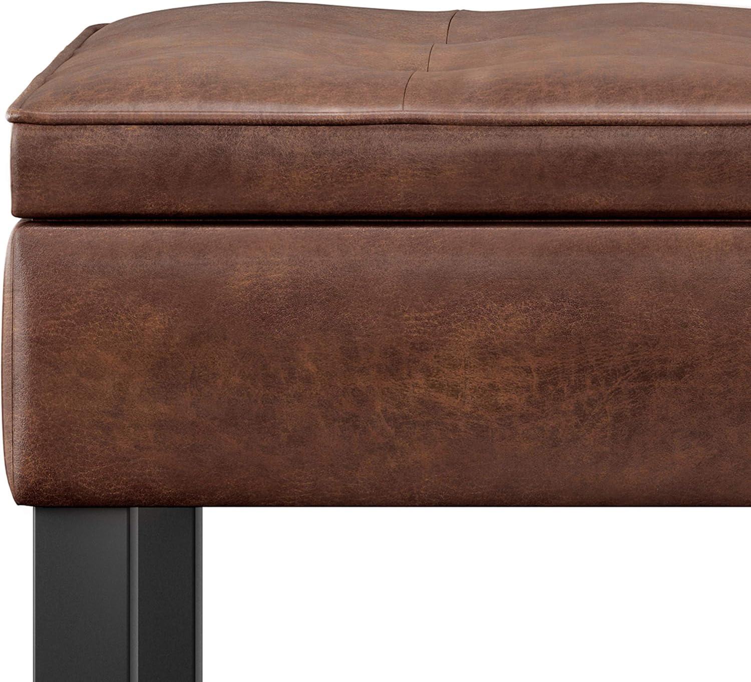 Cosmopolitan Transitional Tufted Storage Ottoman in Distressed Saddle Brown