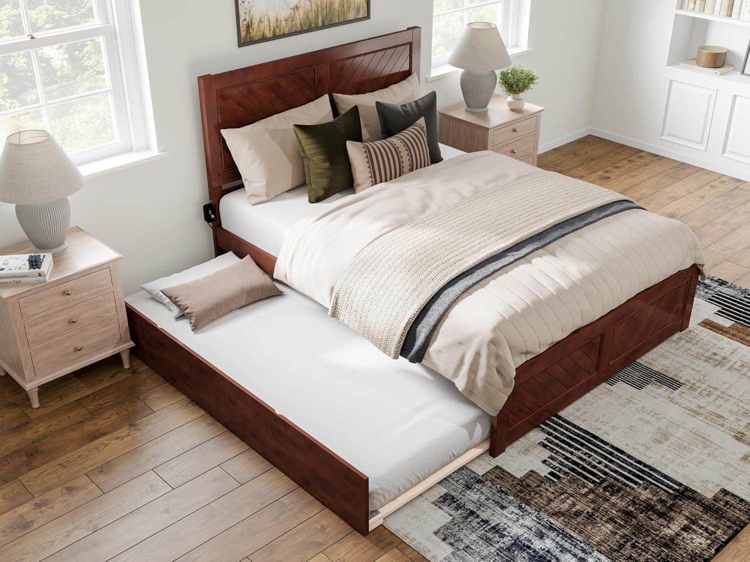 AFI Canyon Walnut Solid Wood Platform Bed with Matching Footboard & Twin Trundle, Full