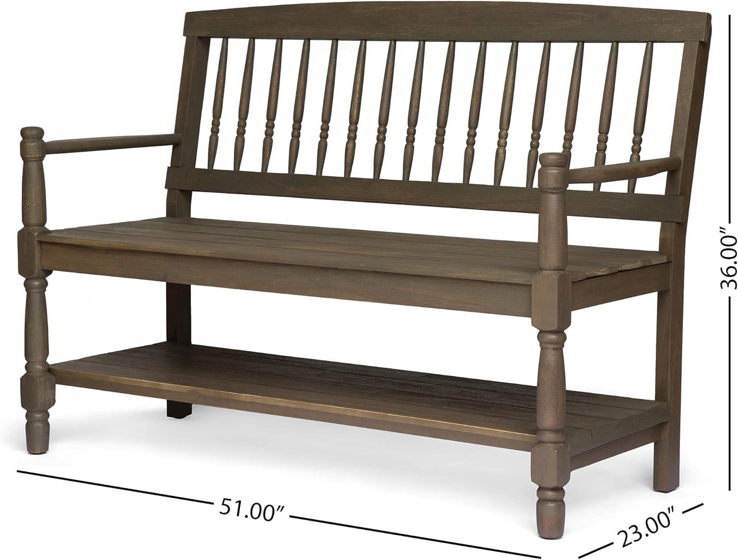 Eddie Rustic Acacia Wood Bench with Shelf, Gray