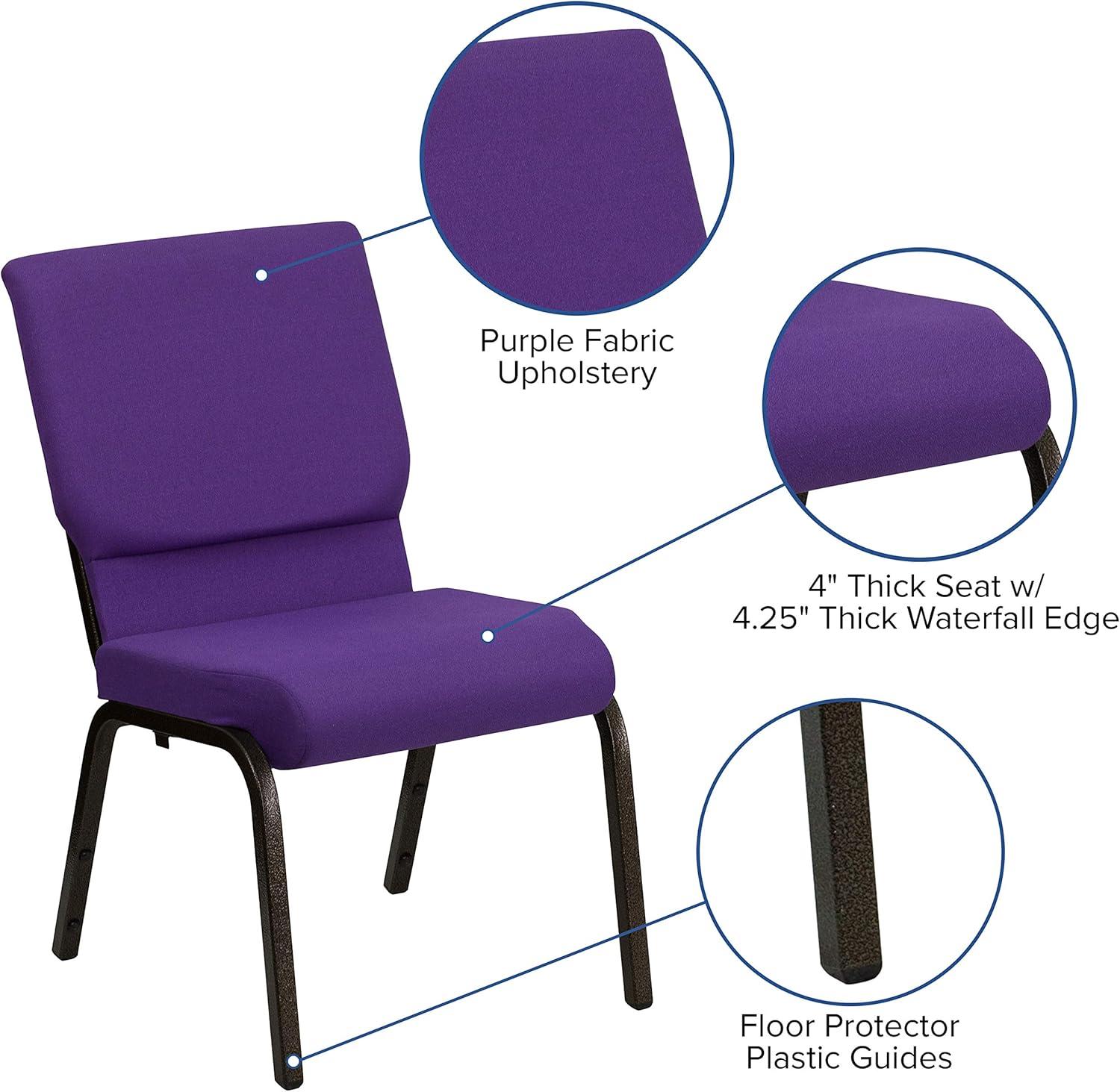 BizChair 18.5''W Stacking Church Chair in Purple Fabric - Gold Vein Frame