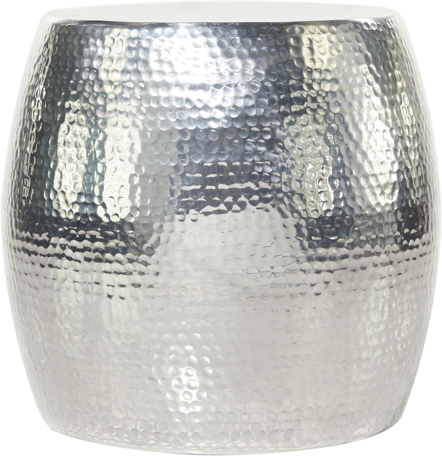 Round Hammered Silver Metal Accent Table Silver - Olivia & May