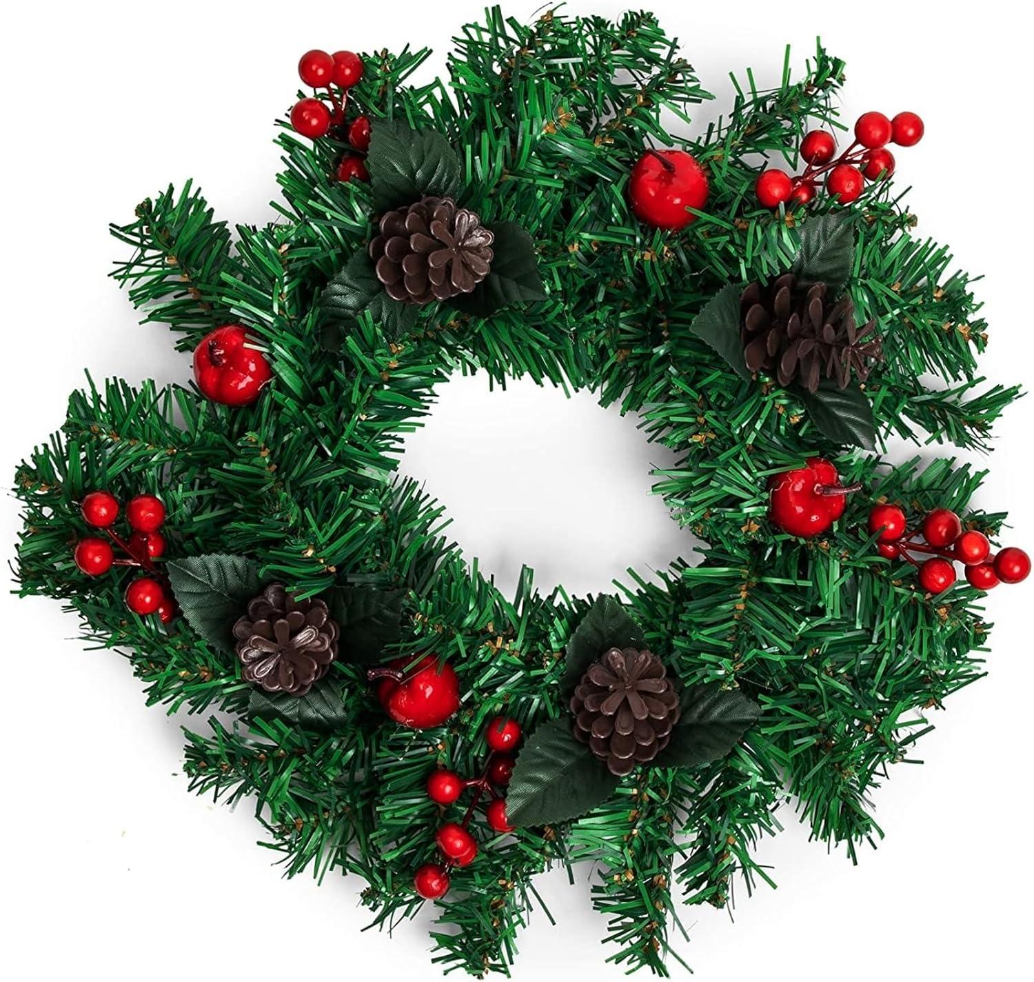 Okuna Outpost 12" Christmas Wreath - Artificial Pine Front Door Ornament Decoration