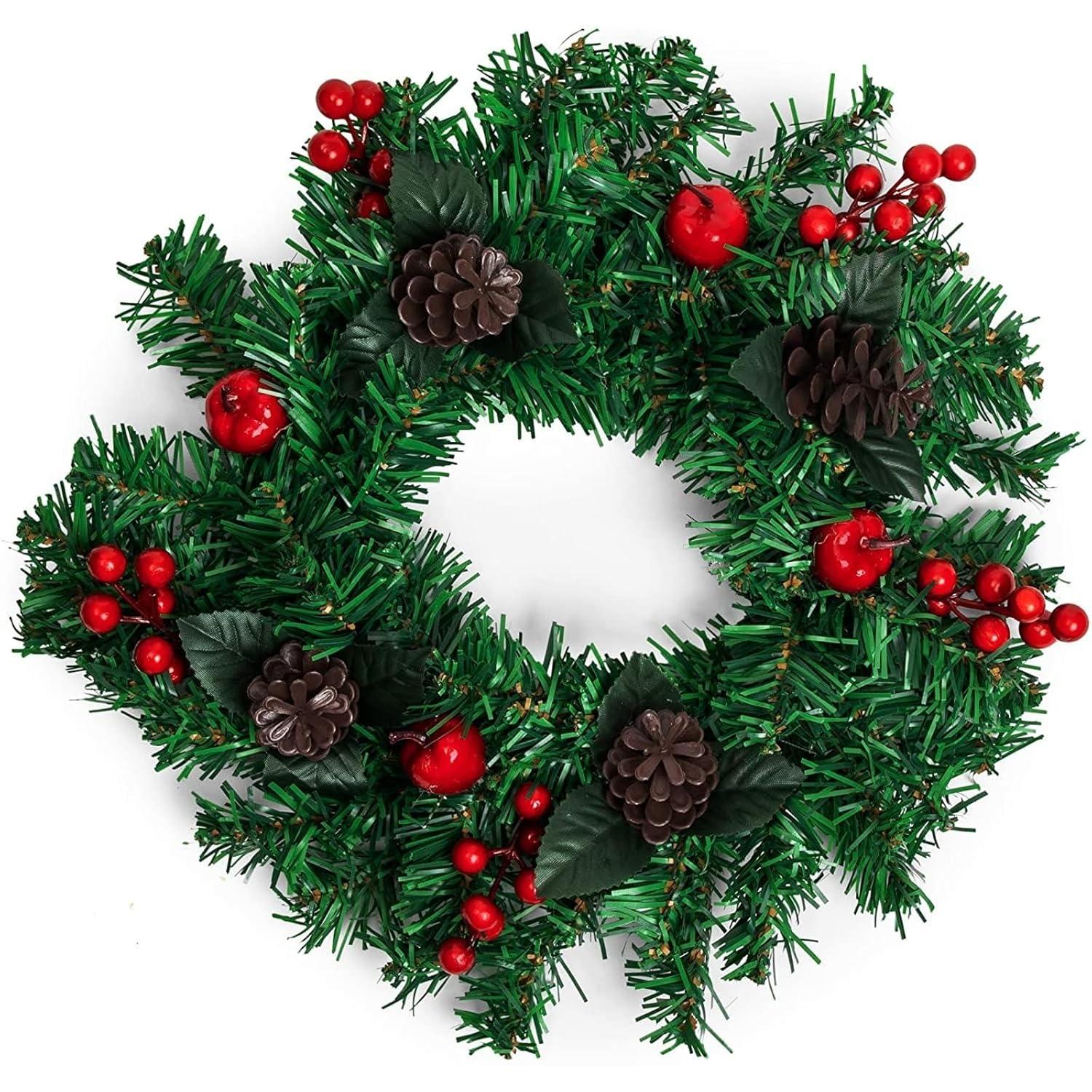 Okuna Outpost 12" Christmas Wreath - Artificial Pine Front Door Ornament Decoration