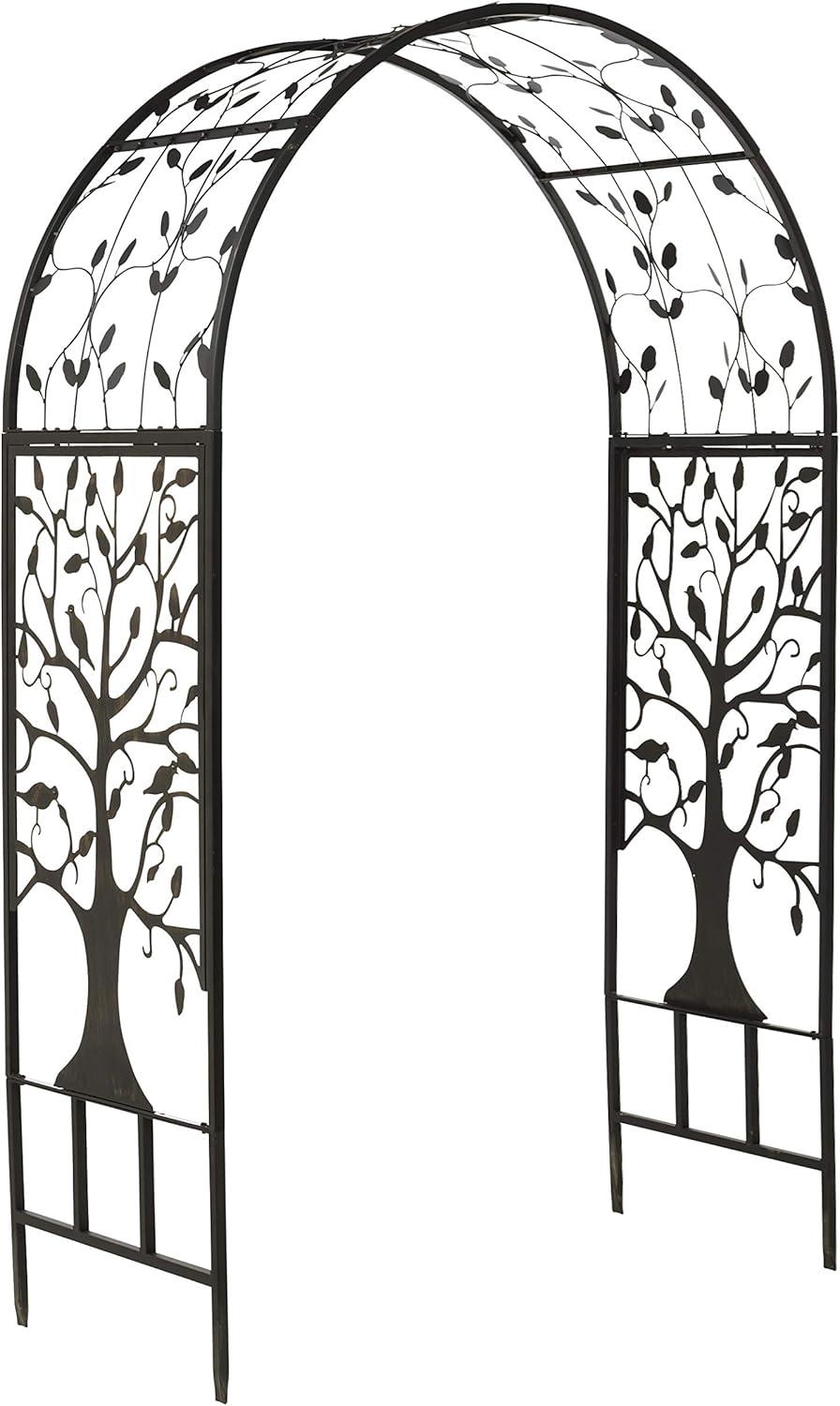 Plow & Hearth - Wide Arch Metal Garden Arbor with Tree of Life Design