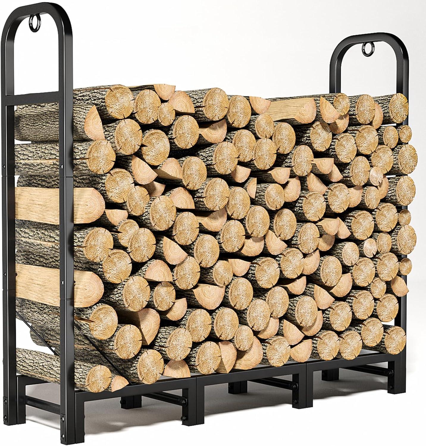 4 ft. Black Heavy Duty Metal Firewood Rack Stand